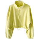 Women Loose Cropped Jacket Loose Zipper Sweatshirt Y2k Long Sleeve Coat Cardigan Sportswear Streetwear Drawstring Tops Clothing