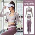 Women Yoga Patchwork 3 Piece Set Fitness Gym Coats+Bra+Leggings Workout Running Sportswear Clothing Tracksuit Ensemble Femme