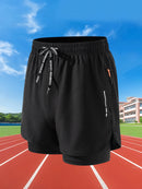 Summer Men Running Shorts Fitness Gym Training 2 in 1 Sports Shorts Quick Dry WorkoutJogging Double Deck Shorts