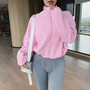 Women Loose Cropped Jacket Loose Zipper Sweatshirt Y2k Long Sleeve Coat Cardigan Sportswear Streetwear Drawstring Tops Clothing