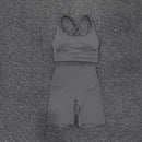 SOISOU Nylon Gym Yoga Set Women's Tracksuit Cycling Shorts Set Tight Elastic Short Chest Pad Removable Bra Womens Clothing