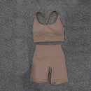 SOISOU Nylon Gym Yoga Set Women's Tracksuit Cycling Shorts Set Tight Elastic Short Chest Pad Removable Bra Womens Clothing