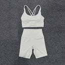 SOISOU Nylon Gym Yoga Set Women's Tracksuit Cycling Shorts Set Tight Elastic Short Chest Pad Removable Bra Womens Clothing