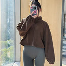 Women Loose Cropped Jacket Loose Zipper Sweatshirt Y2k Long Sleeve Coat Cardigan Sportswear Streetwear Drawstring Tops Clothing