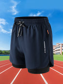 Summer Men Running Shorts Fitness Gym Training 2 in 1 Sports Shorts Quick Dry WorkoutJogging Double Deck Shorts