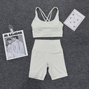 SOISOU Nylon Gym Yoga Set Women's Tracksuit Cycling Shorts Set Tight Elastic Short Chest Pad Removable Bra Womens Clothing