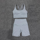 SOISOU Nylon Gym Yoga Set Women's Tracksuit Cycling Shorts Set Tight Elastic Short Chest Pad Removable Bra Womens Clothing