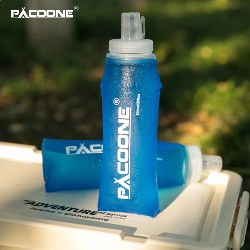PACOONE Camping 600ml Soft Water Bottle Drinking Sport Folding Bag Flask Outdoor Running Hydration Pack Waist Bicycle BPA Free