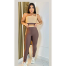 conjunto bicolor academia calça e top alta compressão zero transparencia fitness