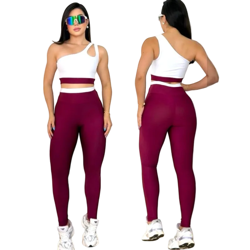 conjunto bicolor academia calça e top alta compressão zero transparencia fitness