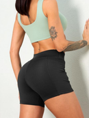 Shorts Esportivo Feminino Fitness Modelagem Anatômica Cós Alto Duplo Bolso Funcional Alta Compressão