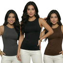 KIT 3 Regatas Casual Basica Suplex Duplo Blusa Feminina Blogueira Tendencia