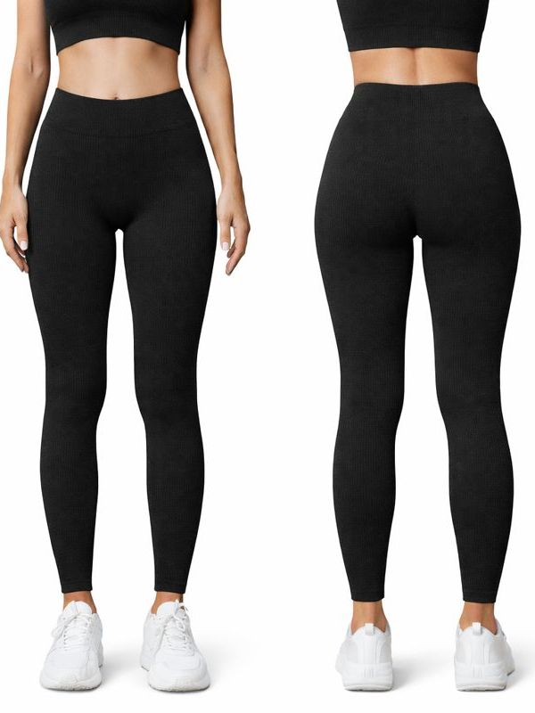 Calça Legging Sem a Costura no bumbum Canelada Feminina Cintura Alta Academia Fitness Leg Confortável