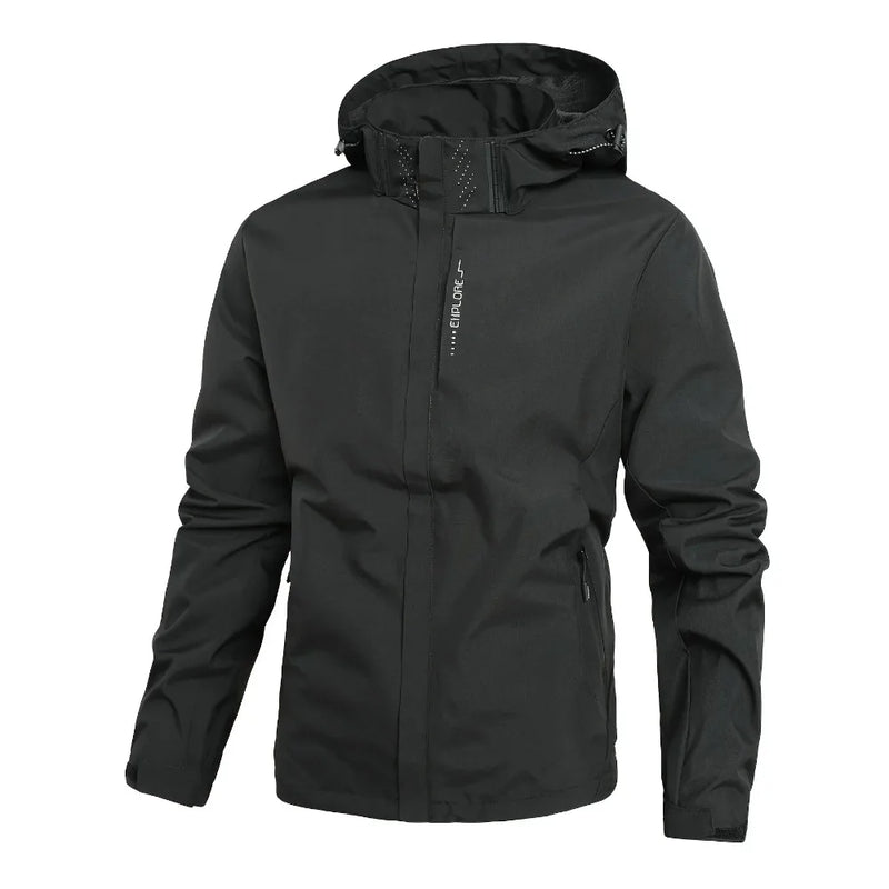 Men's Fashionable Waterproof Windproof Jacket Hooded Outdoor Hiking Camping Sports Windbreaker Jacket Lightweight Jacket