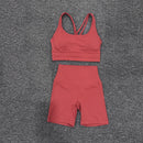 SOISOU Nylon Gym Yoga Set Women's Tracksuit Cycling Shorts Set Tight Elastic Short Chest Pad Removable Bra Womens Clothing