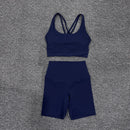 SOISOU Nylon Gym Yoga Set Women's Tracksuit Cycling Shorts Set Tight Elastic Short Chest Pad Removable Bra Womens Clothing