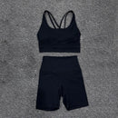 SOISOU Nylon Gym Yoga Set Women's Tracksuit Cycling Shorts Set Tight Elastic Short Chest Pad Removable Bra Womens Clothing