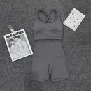 SOISOU Nylon Gym Yoga Set Women's Tracksuit Cycling Shorts Set Tight Elastic Short Chest Pad Removable Bra Womens Clothing