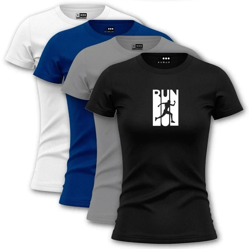 KIT 3 Camisetas Corrida Dry Fit Baby Look Feminina